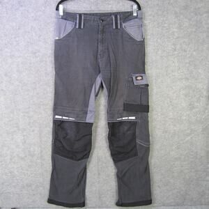 Dickies Work Pants Mens 34x32 Black Gray Cargo Utility Reinforced Knees WD40901